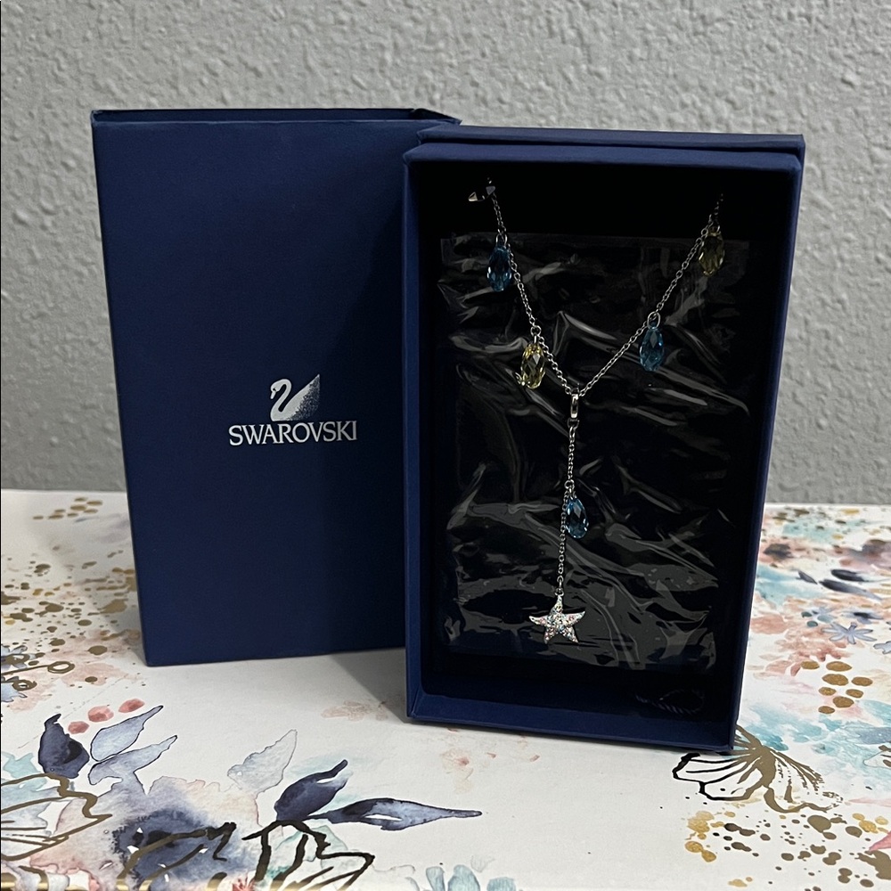 Swarovski Leak Silver Necklace with Blue and Yellow Accents